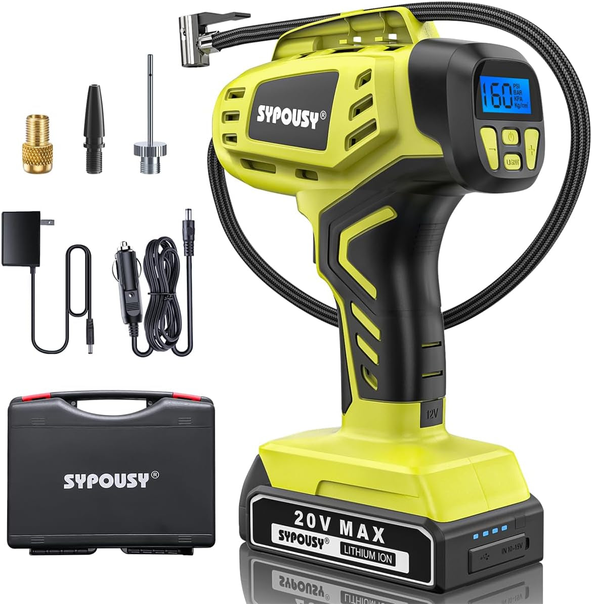 Tire Inflator Portable Air Compressor,Digital Cordless Tire Inflator,2X Faster Car Tire Pump with 20V Rechargeable Battery,Dual Power Supply Modes,Air Pump for Car Tires,E-Bike Etc. (Apple Green)