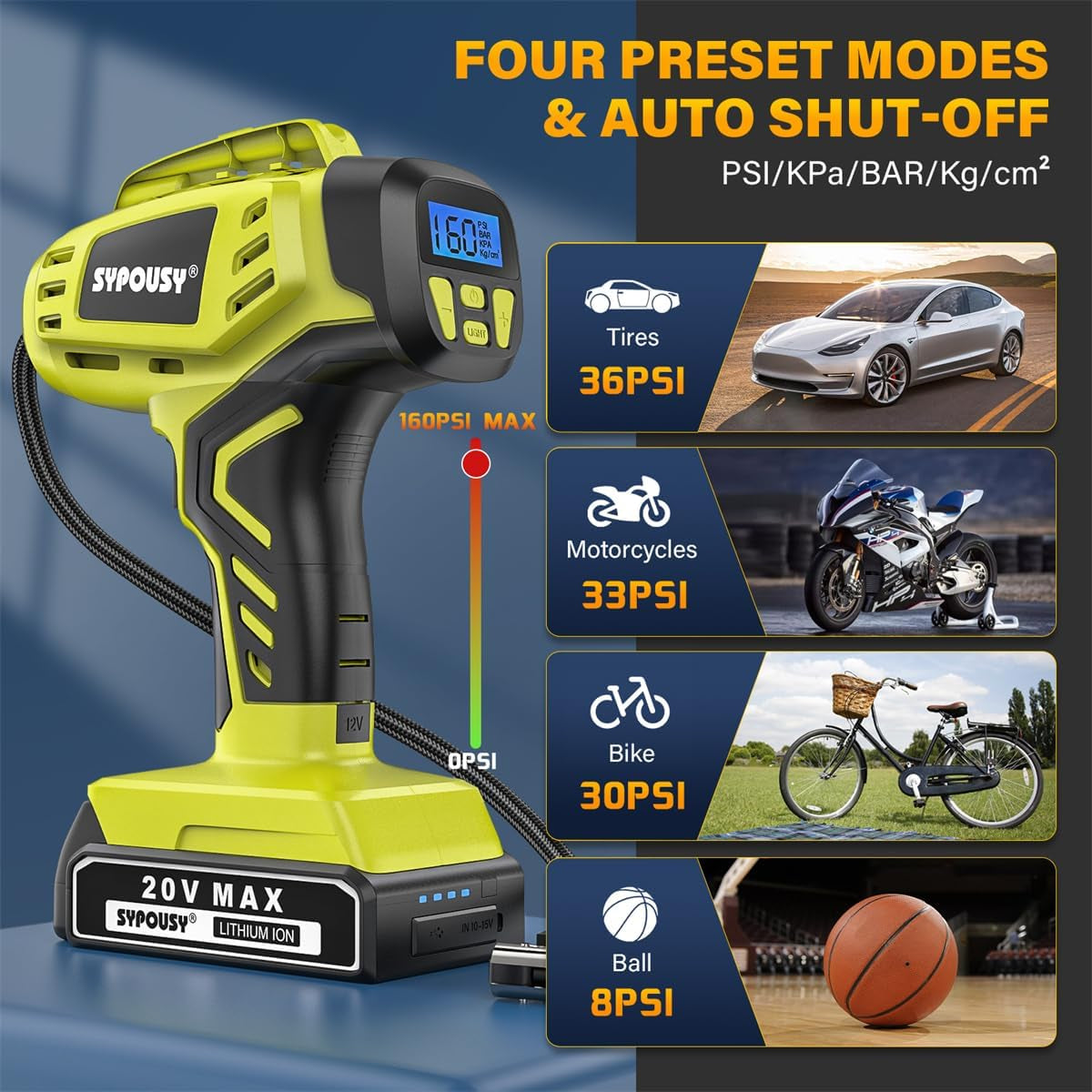 Tire Inflator Portable Air Compressor,Digital Cordless Tire Inflator,2X Faster Car Tire Pump with 20V Rechargeable Battery,Dual Power Supply Modes,Air Pump for Car Tires,E-Bike Etc. (Apple Green)