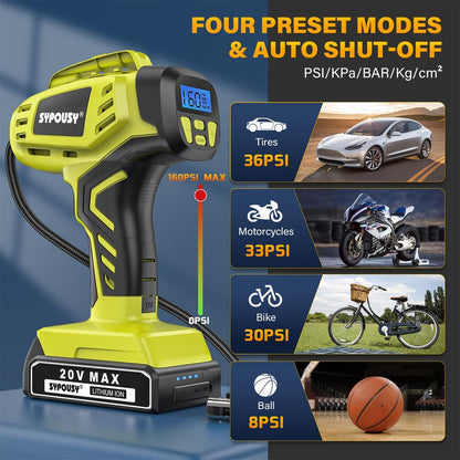 Tire Inflator Portable Air Compressor,Digital Cordless Tire Inflator,2X Faster Car Tire Pump with 20V Rechargeable Battery,Dual Power Supply Modes,Air Pump for Car Tires,E-Bike Etc. (Apple Green)