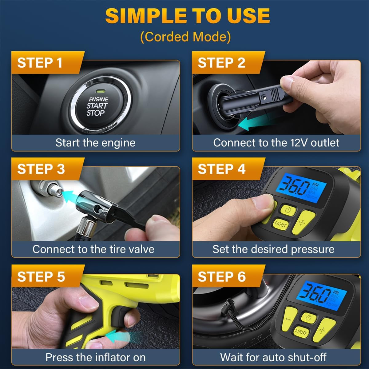 Tire Inflator Portable Air Compressor,Digital Cordless Tire Inflator,2X Faster Car Tire Pump with 20V Rechargeable Battery,Dual Power Supply Modes,Air Pump for Car Tires,E-Bike Etc. (Apple Green)