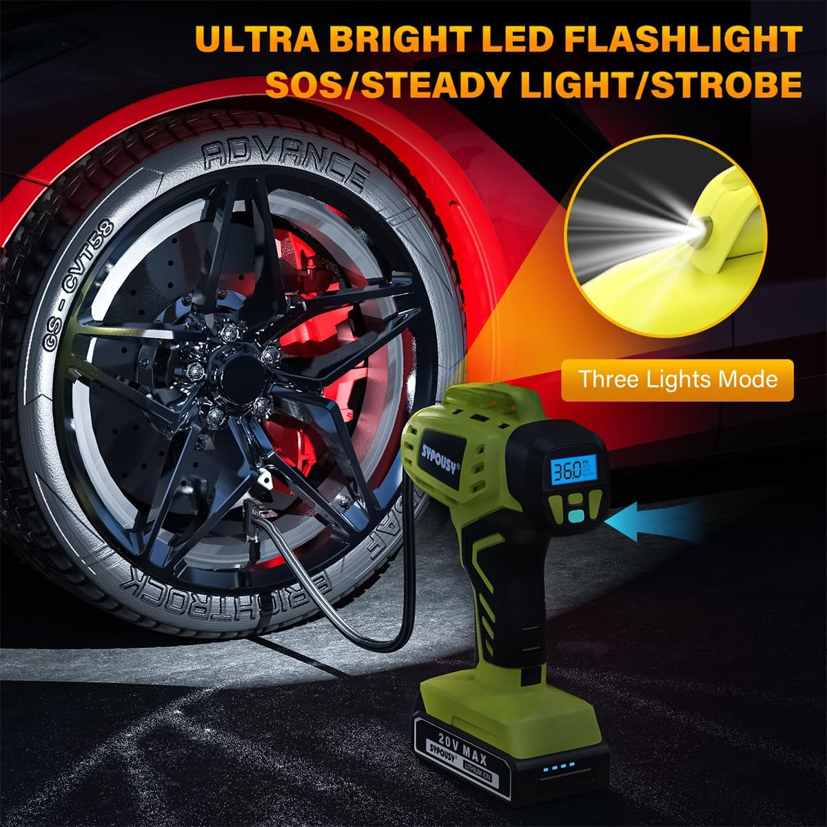 Tire Inflator Portable Air Compressor,Digital Cordless Tire Inflator,2X Faster Car Tire Pump with 20V Rechargeable Battery,Dual Power Supply Modes,Air Pump for Car Tires,E-Bike Etc. (Apple Green)