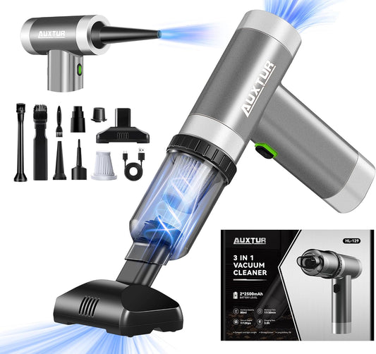 Powerful Portable Cordless Mini Computer Vacuum - 12000PA Suction, 3-in-1 Handheld Car Cleaner, Rechargeable & Brushless Motor (Grey)